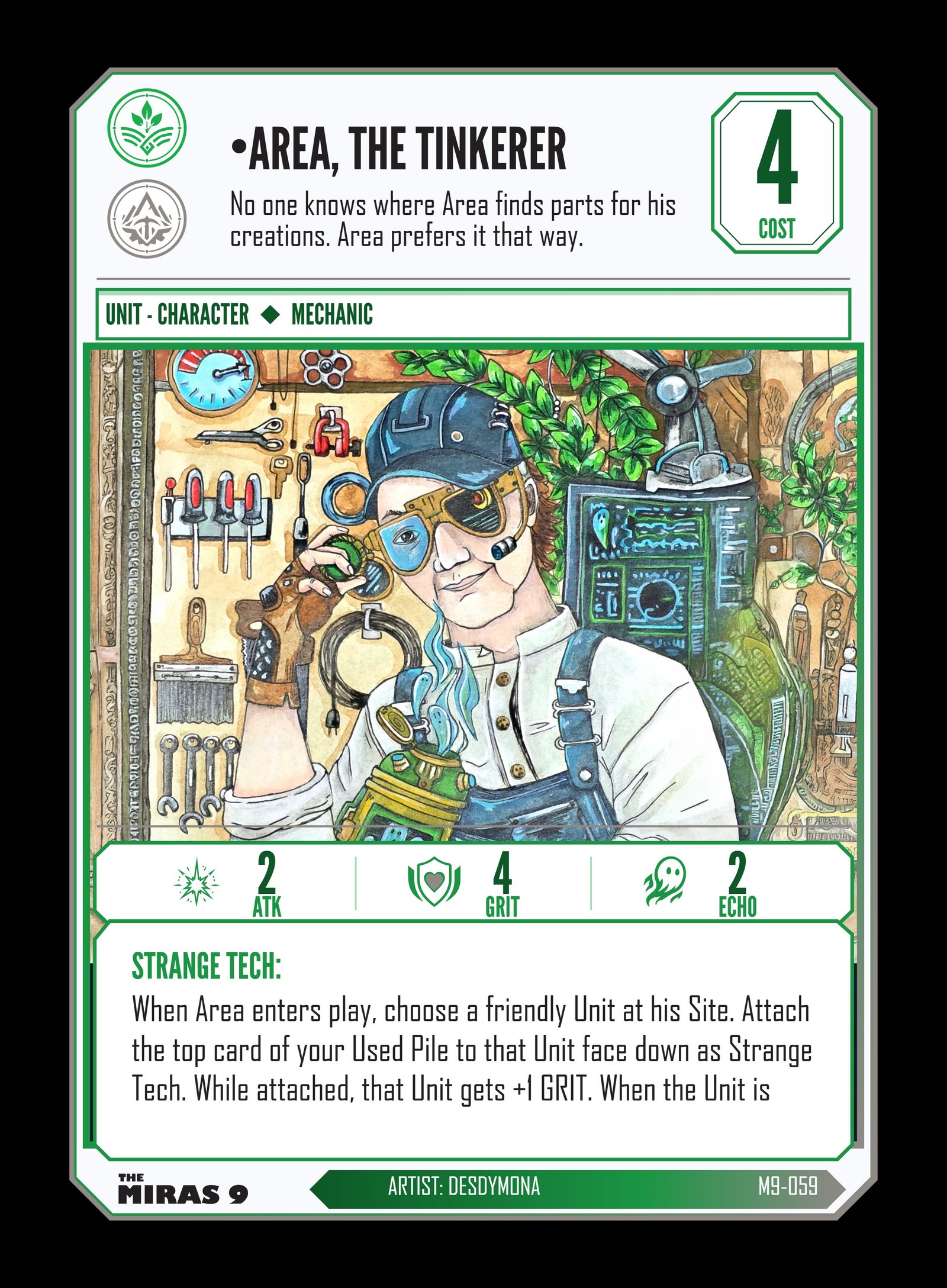 Area, The Tinkerer backer character card with artwork by Desdymona